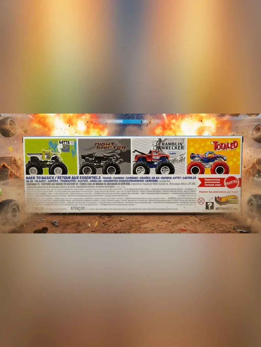 Hot Wheels Monster Trucks 4-Pack - Red, Black, Blue, Yellow